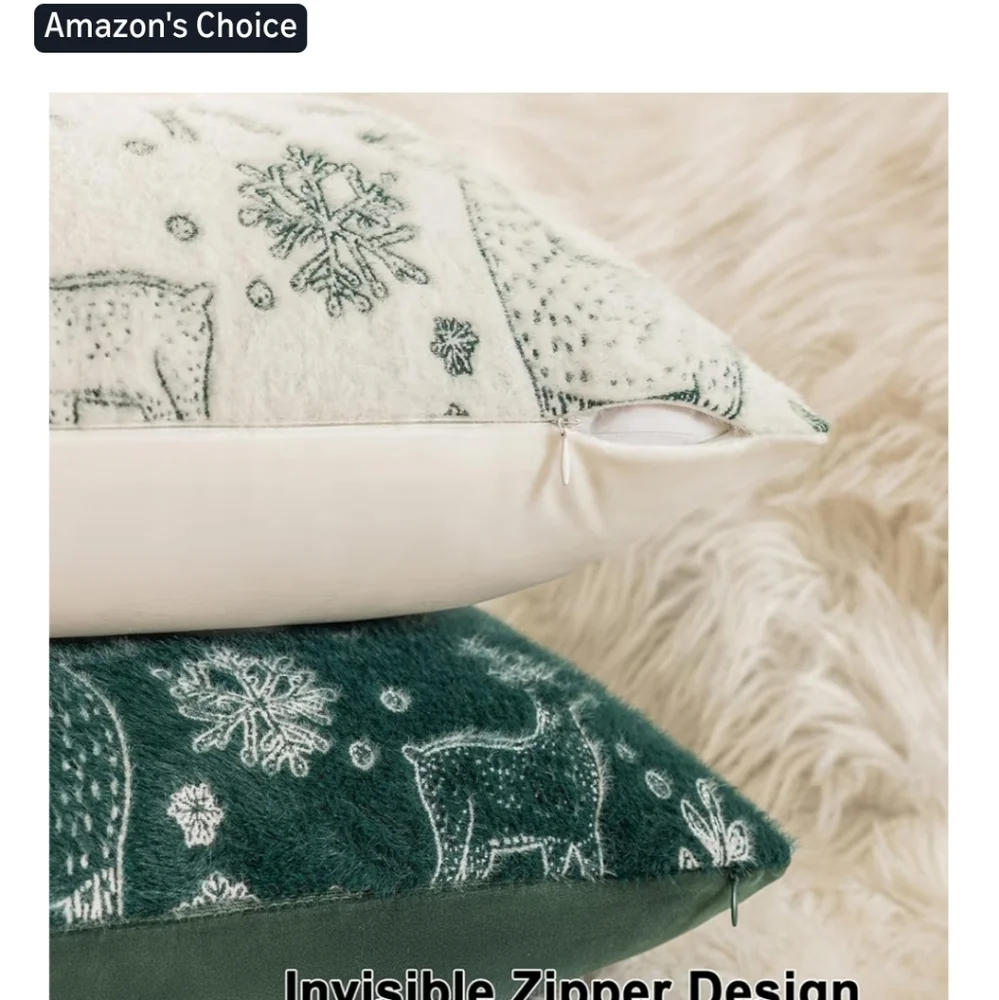 Green and White Reindeer Throw Pillow Covers 2 In Set